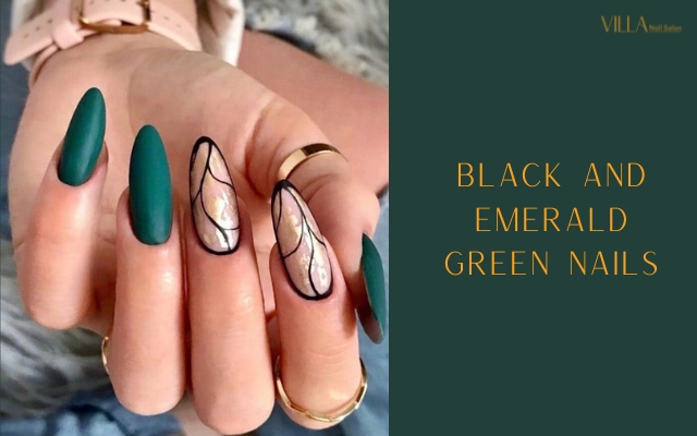 Black and Emerald Green Nails