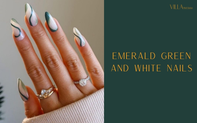 Emerald Green and White Nails