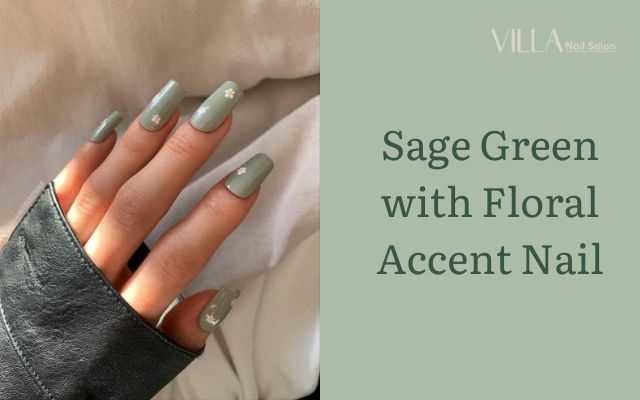 Sage Green with Floral Accent Nail