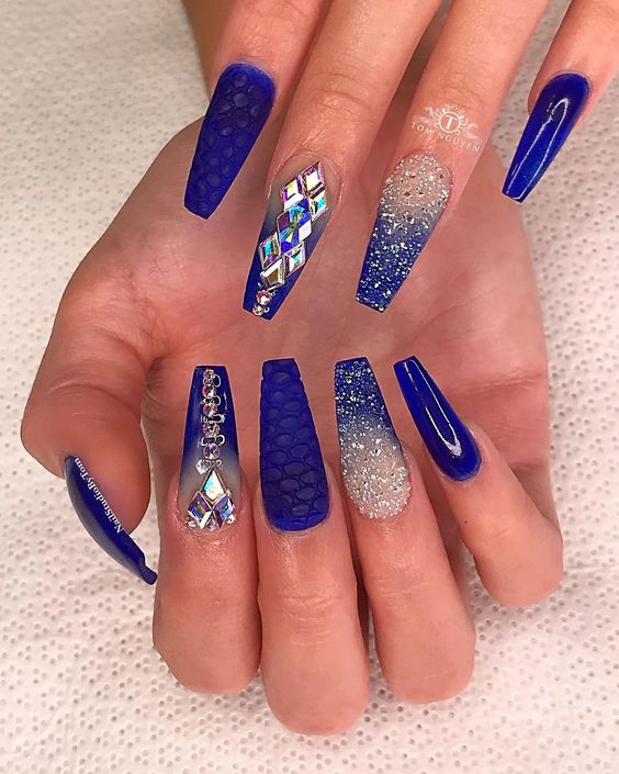 50 Royal Blue Nails With Diamonds Ideas For 2024